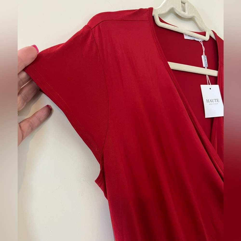 NEW! Haute Red Cotton Polyester Blend Mid Length Dress Women’s size 2X - Picture 7 of 15